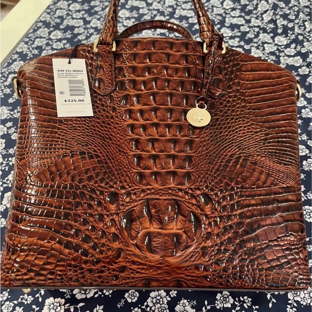 Brahmin Chestnut Crocodile Embossed Tote size 12x13